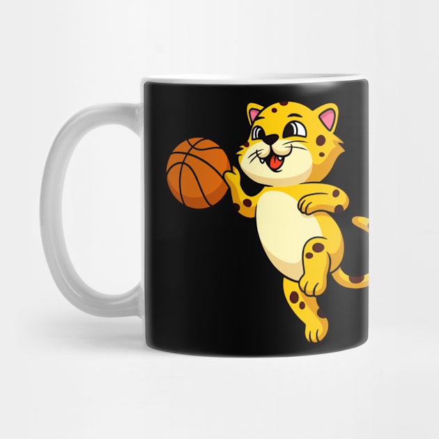 Cute Cartoon Leopard Cat plays Basketball Kids by Foxxy Merch